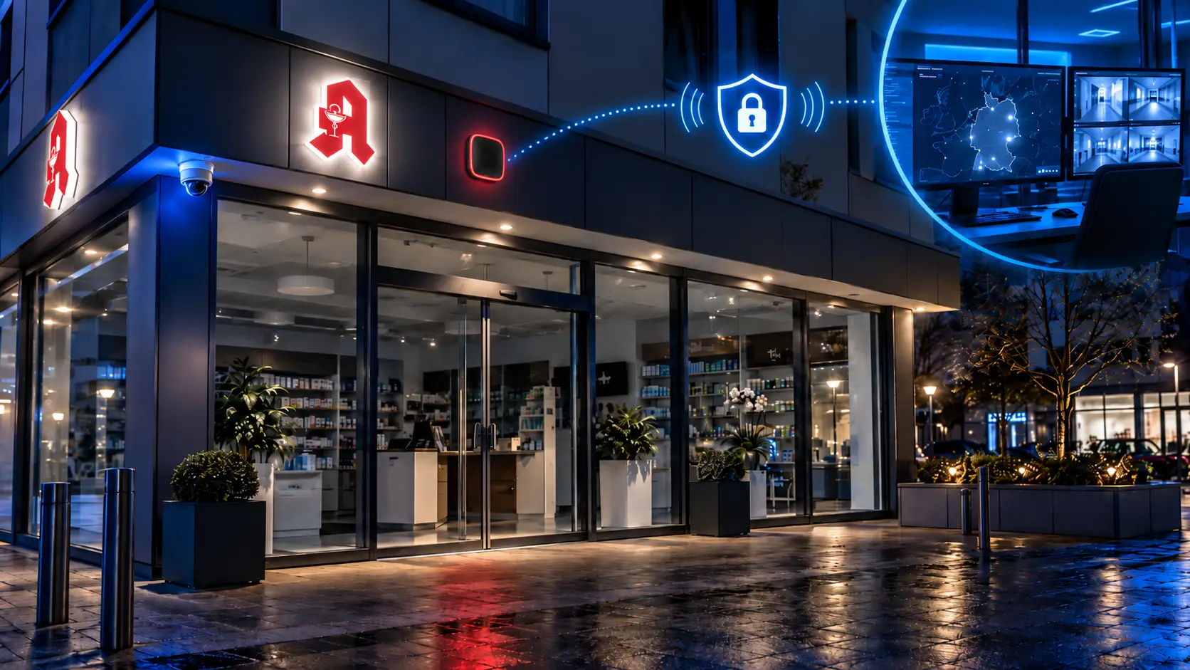 Nächtlicher Einbruchschutz für lokale Apotheken | Alarm-Helden